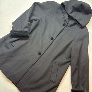 DONNYBROOK Black‎ Wool Blend Hooded Coat Size 10 Velvet Trim Classic Old Money